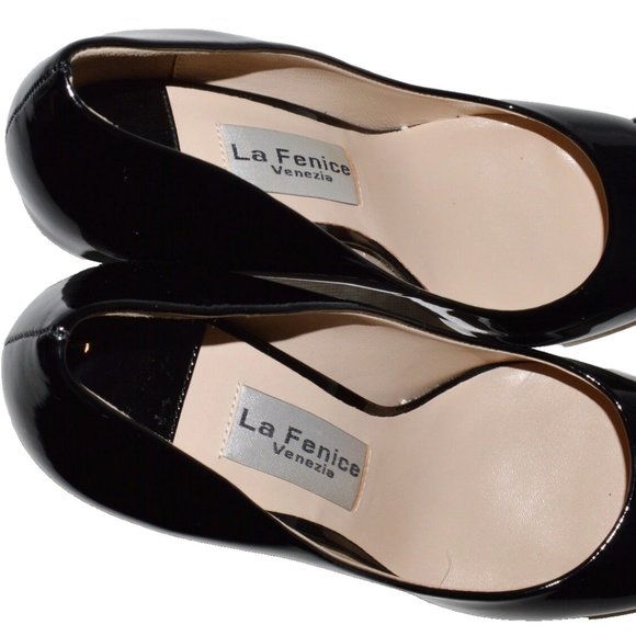LA FENICE VENEZIA NEW SZ 8 M BLACK PATENT LEATHER PUMPS 4" STILETTO HEELS SHOES - Picture 5 of 9
